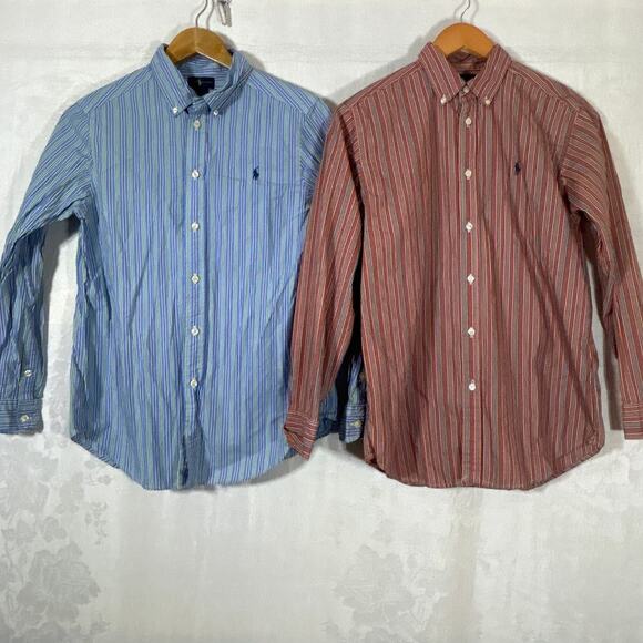 Ralph Lauren Button Down Boys Large 14 16 Blue Orange Striped Lot of 2 - Picture 1 of 7